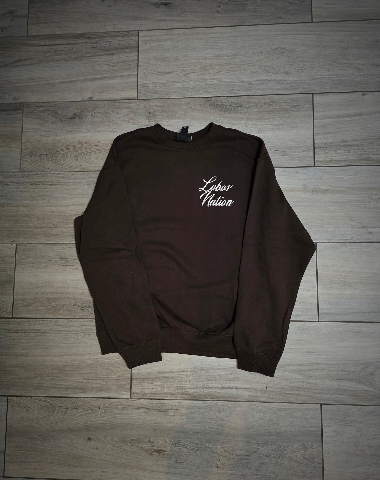 Brown crew neck cursive sweatshirt