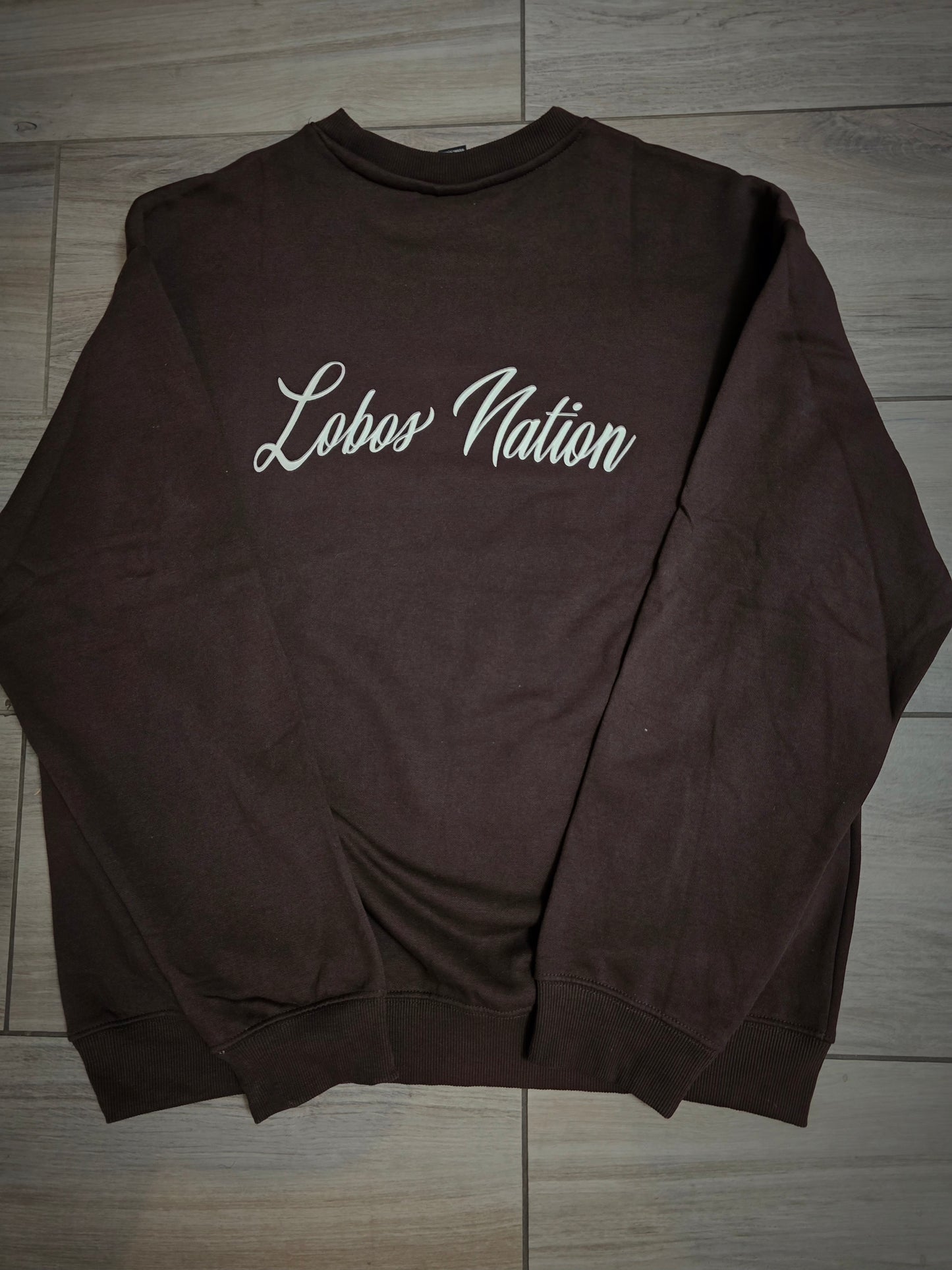 Brown crew neck cursive sweatshirt